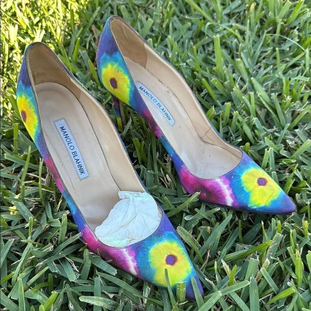 Manolo Blahnik Multicolor Women's Shoes Tie Dye Heels - Like New Size 38 1/2